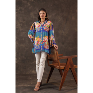 Compre una Camisa Túnica Extra Grande con Estampado Botánico para Mujer, Manga Larga, Informal, Colección de Ropa de Diseñador - Product Image 1
