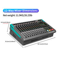 Console de mixage audio amplifiée AT12D 12 canaux 2x800W, alimentation fantôme 48V, 256 effets DSP, console de mixage 2U pour scène, DJ, studio, sonorisation en direct