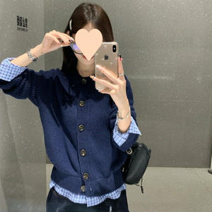 Miu <span class=keywords><strong>Cardigan</strong></span> con fiocco con motivo a maglia tinta unita <span class=keywords><strong>blu</strong></span> <span class=keywords><strong>scuro</strong></span> da donna con decorazione a bottone - Product Image 2