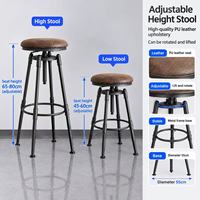 Tabouret de bar pivotant HANYEE de style industriel vintage, réglable en hauteur, en cuir PU, sans dossier (en option)
