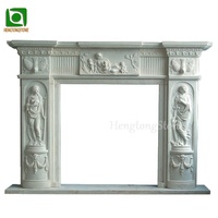 Encadrement de cheminée en marbre blanc naturel sculpté à la main, design colonne romaine
