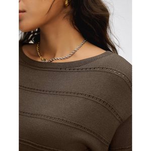 FOXA Suéter de manga corta para mujer, cuello barco de ganchillo, top informal ligero, ropa de verano para vacaciones en la playa - Product Image 3
