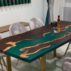 Modern Resin Dining <b>Table</b> Rectangle Handmade Epoxy Wood Inlay metal <b>Legs</b> Home Furniture - Product Image 1