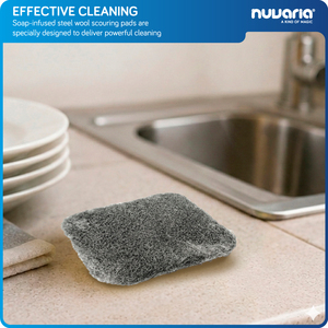 Spugne abrasive in lana d'acciaio con sapone incorporato, scrubber per pulizia intensiva per cucina e uso domestico - Product Image 2