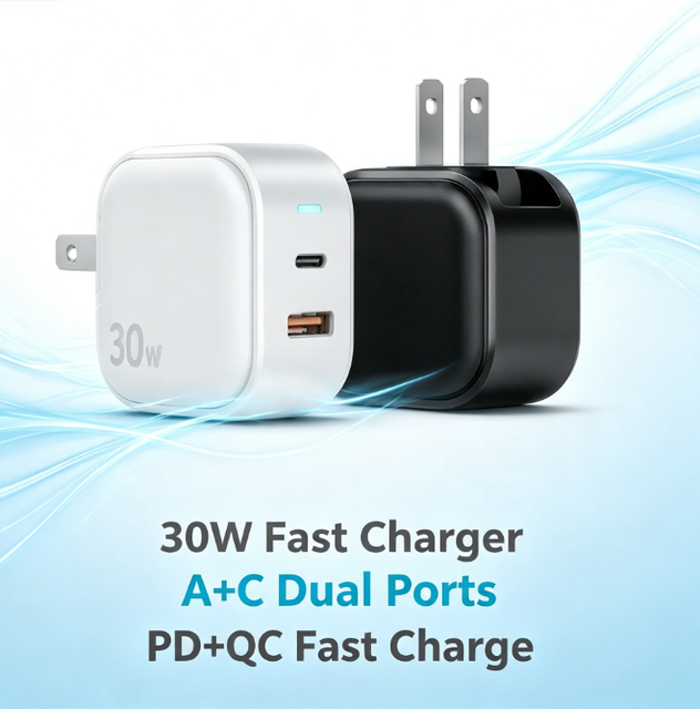 30W A+C Dual Port PD QC Fast Wall Charger US Plug Portable Travel Power Adapter For iPhone Android Wholesale OEM Custom Logo