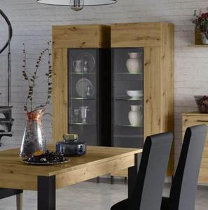 Avatnova — armoire de salon en chêne, 1 étagère ouverte <span class=keywords><strong>et</strong></span> porte en verre, intérieur <span class=keywords><strong>noir</strong></span> foncé <span class=keywords><strong>et</strong></span> mat, armoire <span class=keywords><strong>haut</strong></span> de gamme moderne - Product Image 5