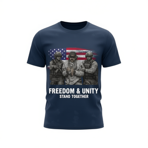 Maglietta Freedom Unity Stand Together unisex con collo rotondo, manica corta, grafica militare patriottica, streetwear per adulti - Product Image 3
