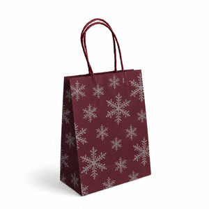 Christmas <b>Paper</b> Gift Bag Maroon Snowflake Foil Print Twisted Handles <b>Recyclable</b> For Apparel Stores - Product Image 3