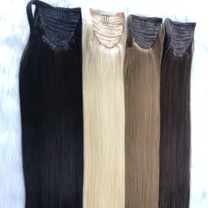 Extension de cheveux brésiliens droits avec cordon de serrage, queue de cheval, postiche de cheveux humains pour femmes avec Clip