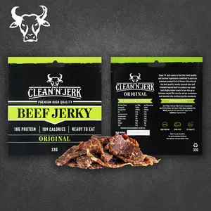 Marque de distributeur imprimée sur mesure 100g 250g 500g 1kg Sac d'emballage refermable en feuille d'aluminium noire Stand Up Beef Jerky