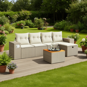 ชุดโซฟาหวายสีเบจสำหรับสวน 4 ที่นั่ง เฟอร์นิเจอร์กลางแจ้ง ดีไซน์ร่วมสมัย โครงหวาย - Product Image 2