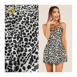 Leopard Print Digital Polyester Silk Chiffon Fabric Plain Design for Women's Dresses