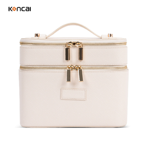 KONCAI Custom Cosmetic Case High Makeup Suitcase Leather Double Layer Travel Beauty Box Vanity Case Makeup Bag
