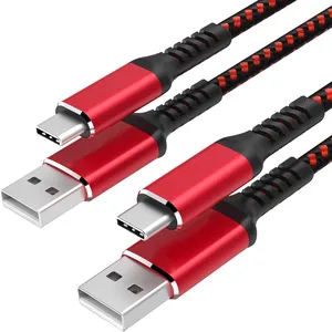 安い電話Usc充電カスタム充電器バルクUSB4パック編組Cワイヤーケーブル赤と黒のケーブル