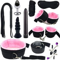 11-in-1 BDSM Bondage-Set Plüsch-Leder-Handschellen Peitsche Halsband Sex-Spielzeug-Set für Paare Anfänger