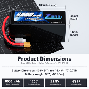 Zeee 6S HV FPV Lipo Batterie 22,8 V 9000mAh 120C Softcase Mit XT60 Lipo Batterie für UAV Drone 6 S2P Hochspannung batterie - Product Image 2