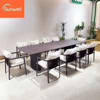 Table de jardin moderne et durable en aluminium résistant aux UV, empilable et imperméable, avec 6 chaises, pour restaurant et terrasse
