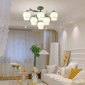 French Country Style Wabi-Sabi <b>Dining</b> Room Chandelier Creamy Floral Wizard Oz Bedroom Main <b>Light</b> 60W Power - Product Image 3