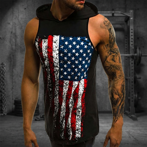 Camiseta sin mangas con capucha para hombre, jersey de punto transpirable con estampado de bandera, ropa de verano - Product Image 4