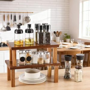 Wooden <b>Desktop</b> Storage Rack Multi Purpose Stackable <b>Shelf</b> For Kitchen Living Room - Product Image 2
