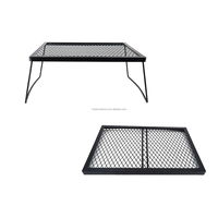 Table de camping pliante carrée noire pas chère pour patio extérieur, jardin, barbecue, avec grille de cuisson intégrée