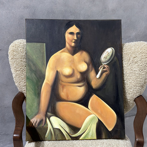 Dipinto Astratto Personalizzato di Donna Seduta Nuda, Decorazione Murale, Dipinti di Nudi - Product Image 1