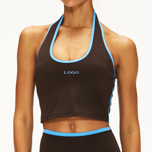 Top da donna a contrasto di colore con scollo all'americana, personalizzabile con logo, vestibilità slim, traspirante, senza schienale, ad asciugatura rapida, in tessuto morbido, ideale per fitness, palestra e yoga. - Product Image 1