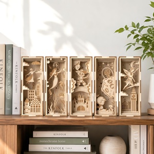 Sujetalibros de Madera en Capas con Diseño de Escena de <span class=keywords><strong>Cuento</strong></span> de Hadas Cortado con Láser para Decoración de Estanterías y Soporte de Libros en el Hogar/Estudio - Product Image 1