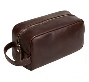 Sac cosmétique en cuir véritable à fermeture éclair pour hommes et femmes, utilisation en extérieur - Product Image 3