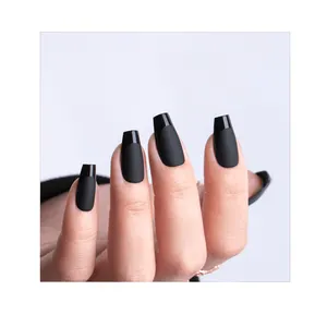 Black Full Square Short Acrylic Fashion Art Fakes Nails Acrylic Nail Tips Kawaii False Nails