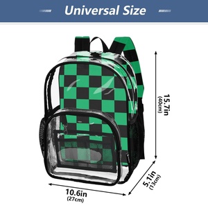 Unisex <b>Black</b>/Green Checked Design Heavy Duty Clear 16" Large Size Sports <b>Backpack</b> Transparent PVC Clear <b>Backpack</b> Bag - Product Image 4