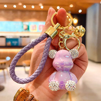Porte-clés Ours Violent en Strass Électroplaqué Style Anime Mignon, Pendentif de Clé de Voiture Tendance, Bijou Cadeau pour Couple