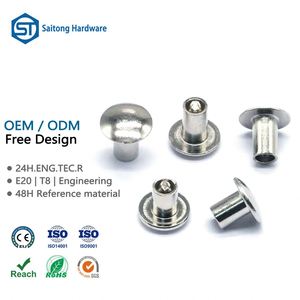 Rivets semi-tubulaires en fer nickelé sur mesure de 3 mm à 8 mm, certifiés ISO 9001, pour l'automobile et la machinerie, service OEM, marque SaiTong - Product Image 1