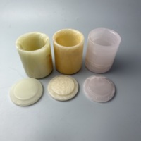 Conteneurs de bougies en pierre d'onyx naturelle de luxe de 8 oz, personnalisation, pots de bougies en onyx rose, pot de bougie en pierre avec couvercle