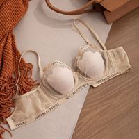 Set Lingerie Bikini Tanpa Kawat Berbentuk Hati Seksi, Bahan Lace Mesh Bernapas untuk Wanita, Bra dan Celana Dalam dengan Cetakan Huruf, Grosir