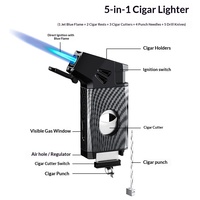 Briquet créatif à soufflage direct spécifique aux cigares avec coupe-cigares en V intégré, portable et multifonctionnel