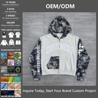 Hoodie Full Zip Patchwork OEM, Bordir Terry Towel 3D High Density, Sweatshirt Streetwear Fleece Tebal yang Dapat Dikustomisasi Secara Massal