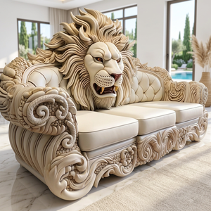 Luxury European Antique Lion Head Carved Genuine Leather L-Shaped Sectional <b>Sofa</b> Set Foam Tufted Back Solid Teak <b>Wood</b> <b>Frame</b> - Product Image 5