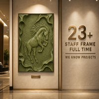 Olivgrüner Stallpferd 3D-Gravierte Textur Wandkunst Goldrahmen Hotel Weinkeller Esszimmer Akzentwand Maßanfertigung Großhandel