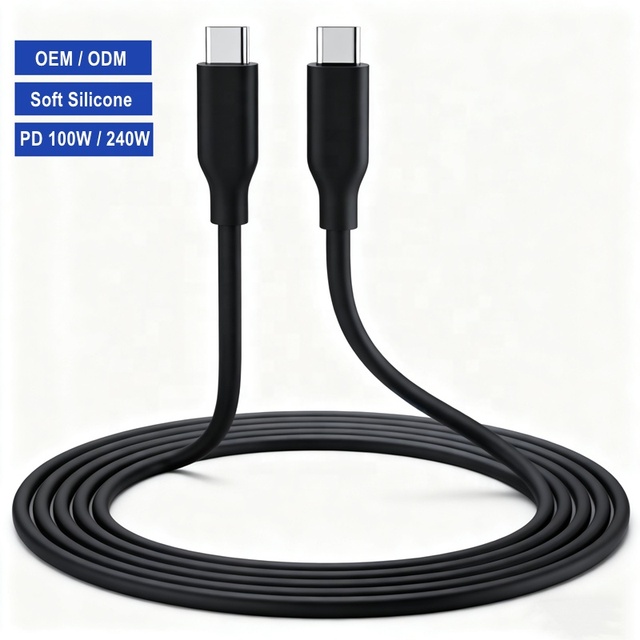 Silicone USB C Cable Factory Custom 100W 240W 5A PD Fast Charging High Quality Type C to Type C Very Soft Data USBC Cables 1m 2m