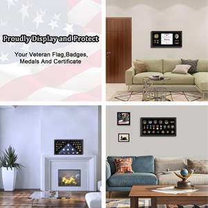 2026 Vitrine de drapeau d'enterrement pour drapeau d'enterrement vétéran et médailles Boîte d'ombre en bois massif avec finition noire en verre véritable - Product Image 4