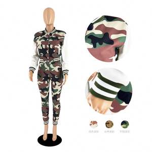 D88190 Neuestes Design Langarm-Pullover mit Gewinde Stoff Jogging anzüge Damen Baseball jacken Camouflage Trainings anzug für Damen - Product Image 6