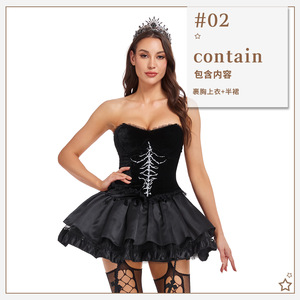 Costume d'<span class=keywords><strong>Halloween</strong></span> style <span class=keywords><strong>punk</strong></span>, robe gothique sombre en dentelle, démon sexy, costume de performance squelette croisé - Product Image 6
