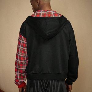 Nouveau Hoodie Zippé 2025 Personnalisé avec Patch Brodé et Motif Patchwork à Carreaux, Coupe Oversize Boxy Courte, Style Streetwear pour Homme - Product Image 3
