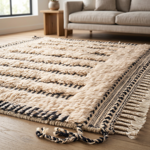 Tapis carré moderne marocain noué à la main en laine et soie, couleur unie, épaisseur de poils moyenne, pour salon, salle à manger, décoration intérieure, vente en gros - Product Image 6