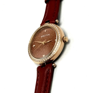 <span class=keywords><strong>Reloj</strong></span> de Pulsera para Mujer con Esfera Redonda Brillante, Bisel con Diamantes, <span class=keywords><strong>Correa</strong></span> de <span class=keywords><strong>Cuero</strong></span> Borgoña, Cuarzo Analógico, <span class=keywords><strong>Reloj</strong></span> de Moda para Damas - Product Image 5