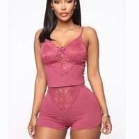 Hochwertige sexy Spitze Mesh Hollow Out Pyjamas Strick Pyjama Set Damen Nachtwäsche