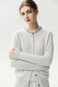 <span class=keywords><strong>Cardigan</strong></span> en cachemire 100% pour femmes, nouveau modèle d'automne et d'hiver, col rond, veste en tricot - Product Image 3