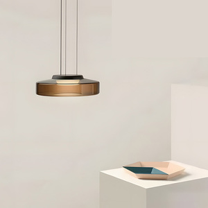 Scandinavian Art Glass Pendant Light - Handmade Amber/Grey/Green Glass Shade with Adjustable <strong>Hanging</strong> for Restaurants &amp; Cafes - Product Image 1