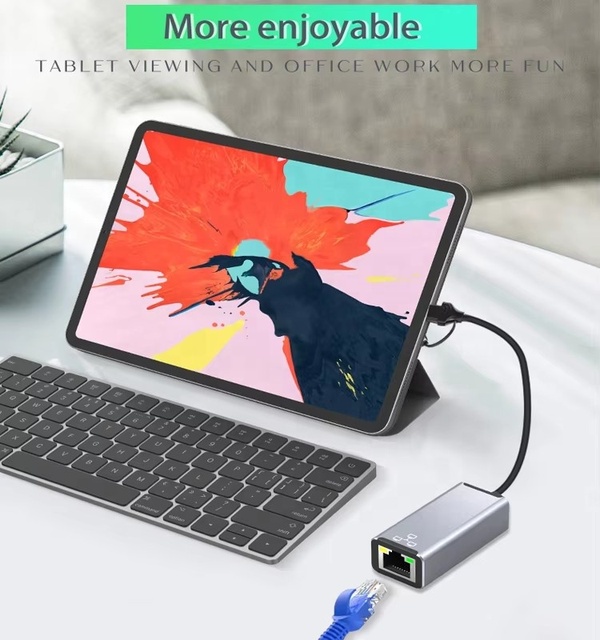 USB to RJ45 Type C 2-in-1 Gigabit Ethernet Adapter 1000 Mbps USB 3.0 Wired Plug Play External Aluminum Alloy for Laptops Stock